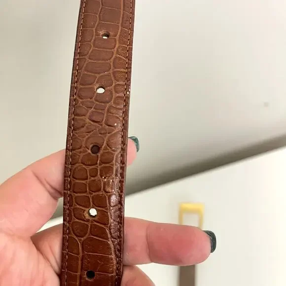 Talbots‎ Brown Genuine Leather Brown Croc Gold Plate Belt Women's sz S - Picture 7 of 8
